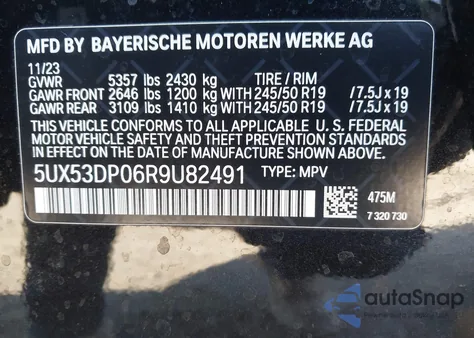 2024 BMW X3 xDrive30I из США, поврежденный, VIN 5UX53DP06R9U82491